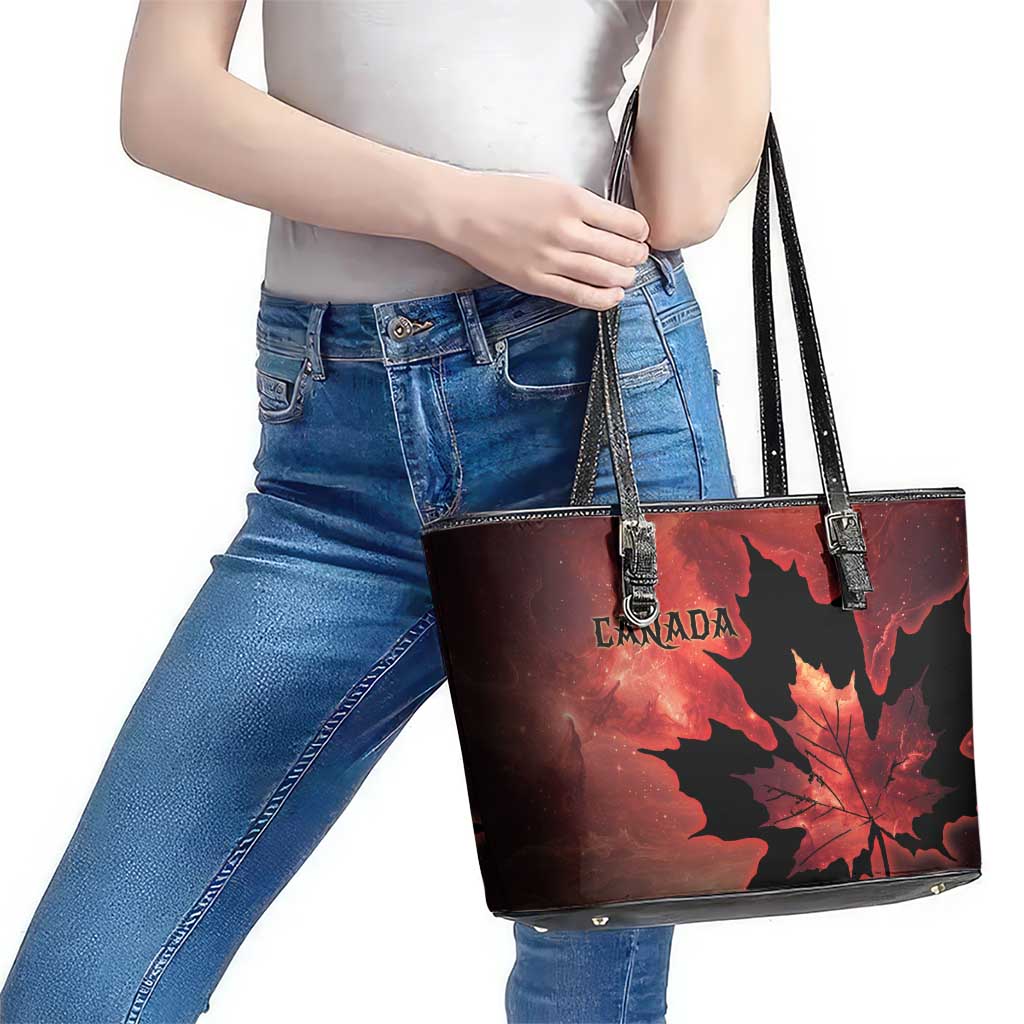 Canada Maple Leaf Leather Tote Bag Red Galaxy Style - Wonder Print Shop
