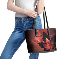 Canada Maple Leaf Leather Tote Bag Red Galaxy Style - Wonder Print Shop