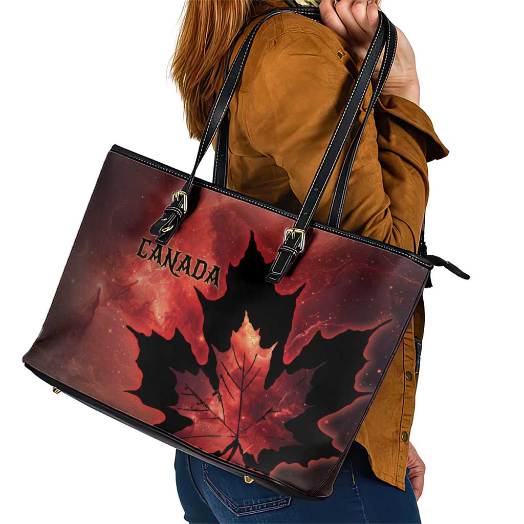 Canada Maple Leaf Leather Tote Bag Red Galaxy Style - Wonder Print Shop