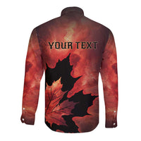 Personalized Canada Maple Leaf Long Sleeve Button Shirt Red Galaxy Style - Wonder Print Shop