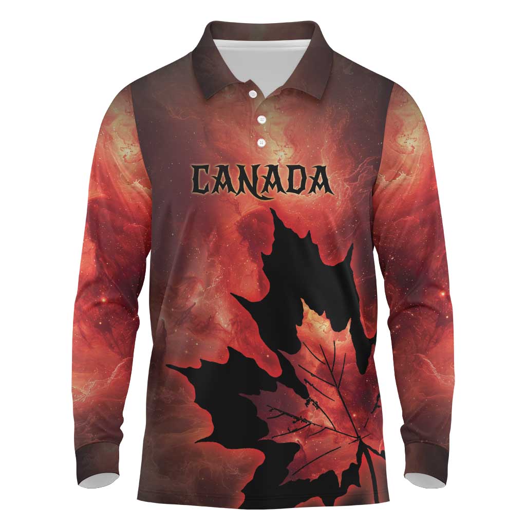 Personalized Canada Maple Leaf Long Sleeve Polo Shirt Red Galaxy Style - Wonder Print Shop