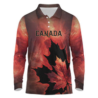 Personalized Canada Maple Leaf Long Sleeve Polo Shirt Red Galaxy Style - Wonder Print Shop