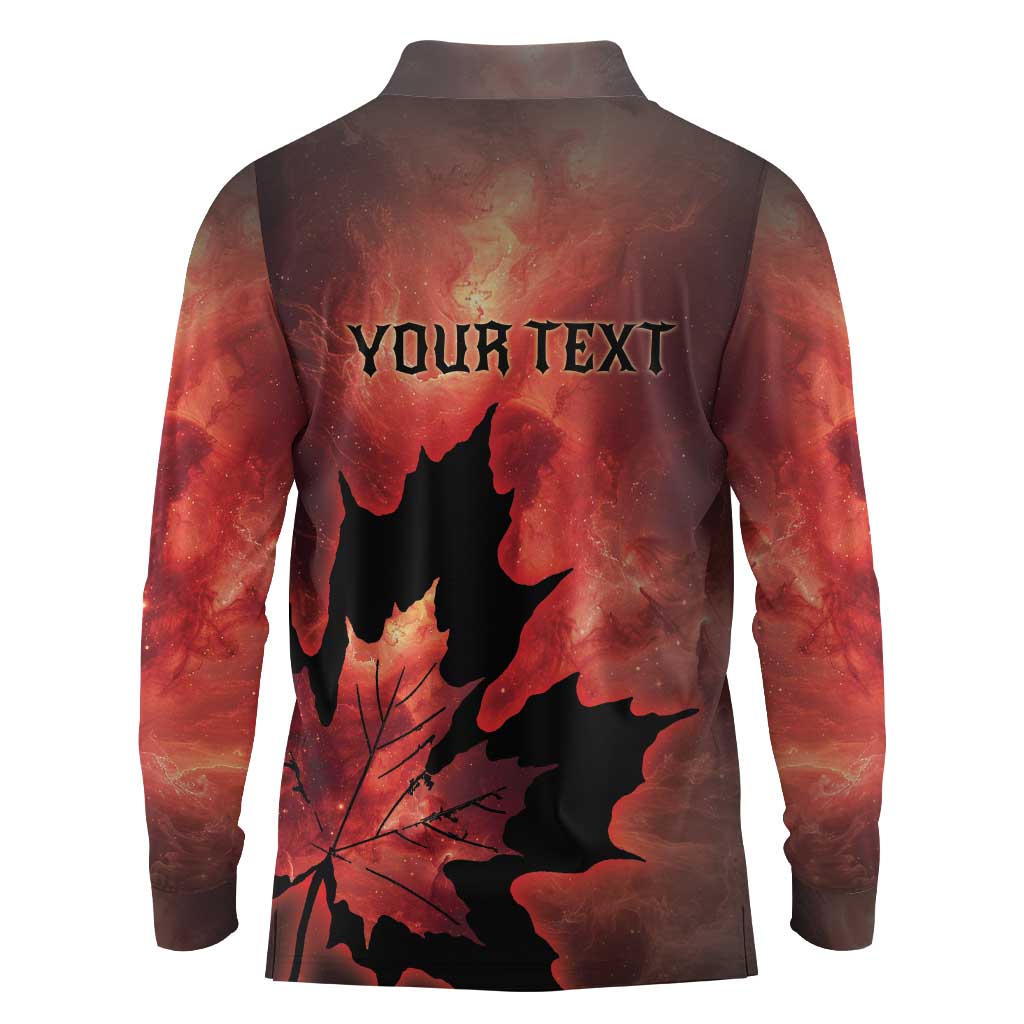 Personalized Canada Maple Leaf Long Sleeve Polo Shirt Red Galaxy Style - Wonder Print Shop
