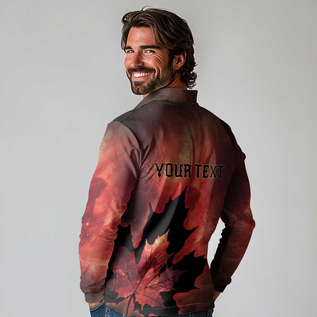 Personalized Canada Maple Leaf Long Sleeve Polo Shirt Red Galaxy Style - Wonder Print Shop