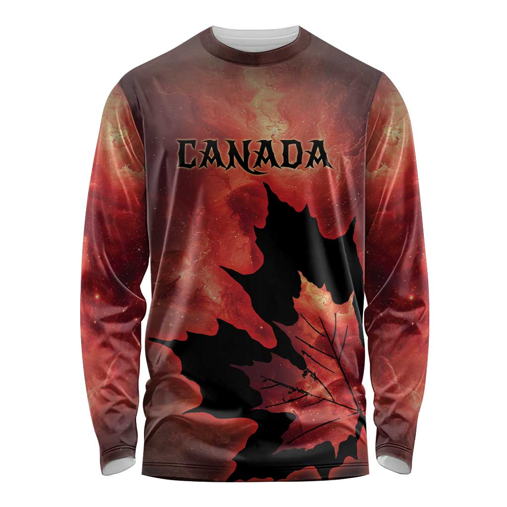 Personalized Canada Maple Leaf Long Sleeve Shirt Red Galaxy Style - Wonder Print Shop