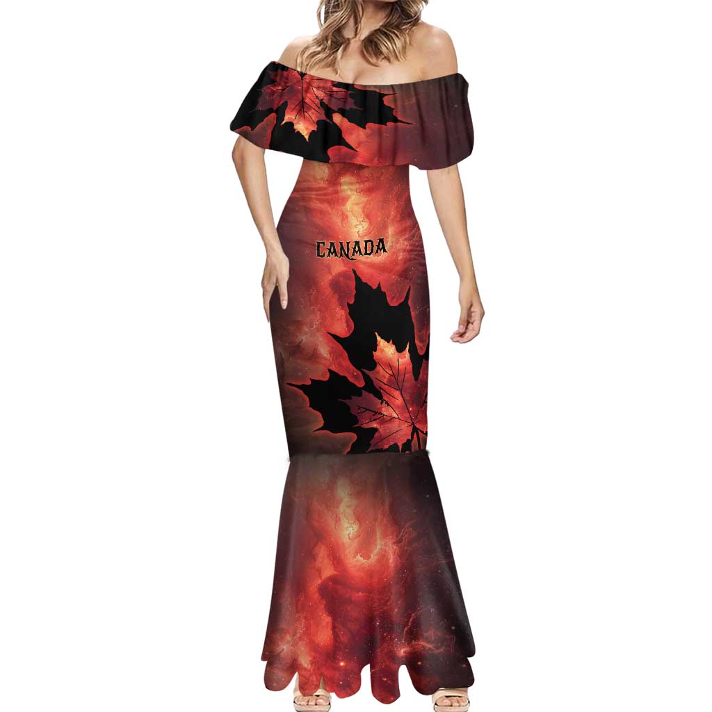 Personalized Canada Maple Leaf Mermaid Dress Red Galaxy Style - Wonder Print Shop