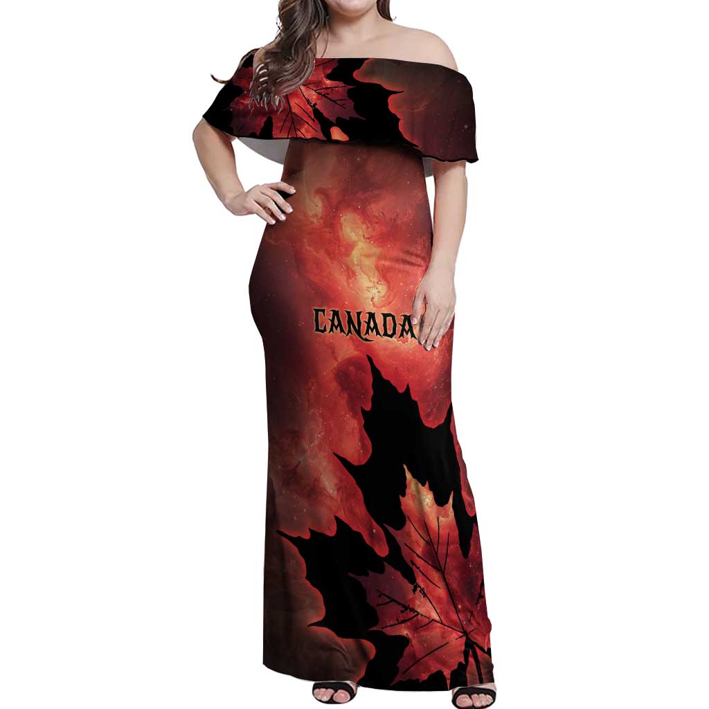 Personalized Canada Maple Leaf Off Shoulder Maxi Dress Red Galaxy Style - Wonder Print Shop