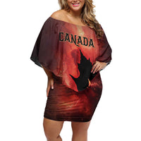 Personalized Canada Maple Leaf Off Shoulder Short Dress Red Galaxy Style - Wonder Print Shop