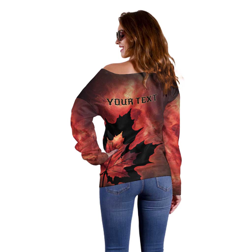 Personalized Canada Maple Leaf Off Shoulder Sweater Red Galaxy Style - Wonder Print Shop