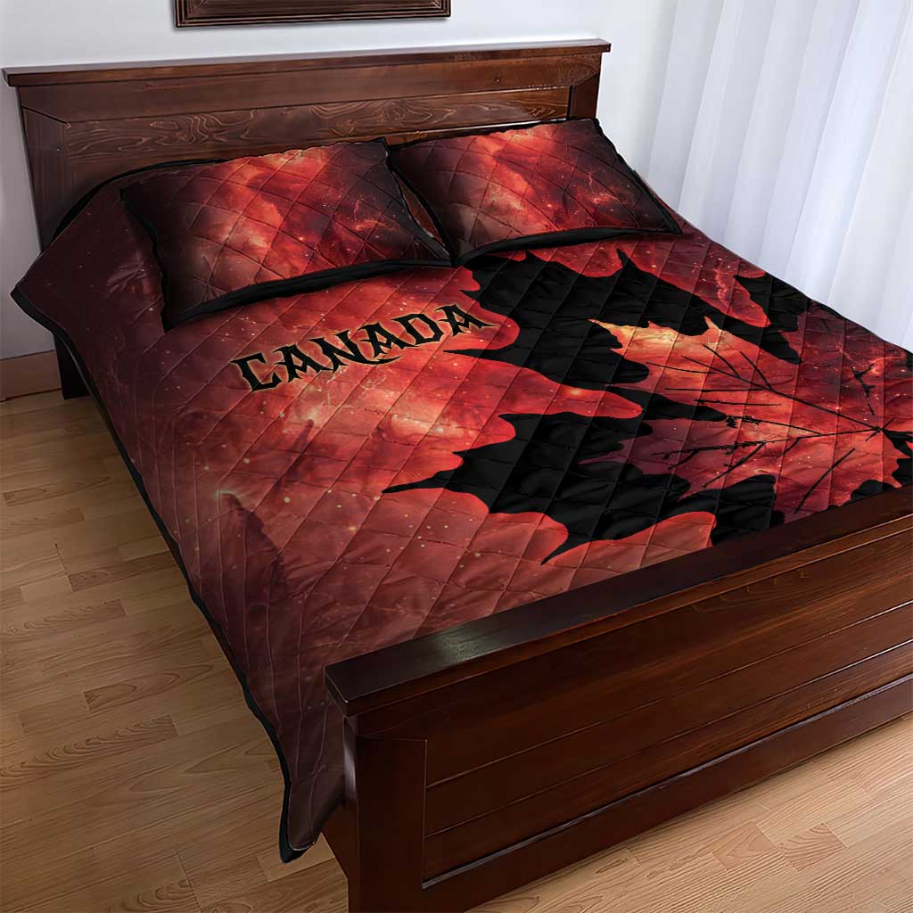 Canada Maple Leaf Quilt Bed Set Red Galaxy Style - Wonder Print Shop