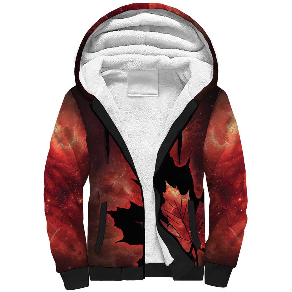 Personalized Canada Maple Leaf Sherpa Hoodie Red Galaxy Style - Wonder Print Shop