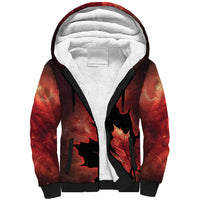 Personalized Canada Maple Leaf Sherpa Hoodie Red Galaxy Style - Wonder Print Shop