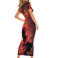 Personalized Canada Maple Leaf Short Sleeve Bodycon Dress Red Galaxy Style - Wonder Print Shop