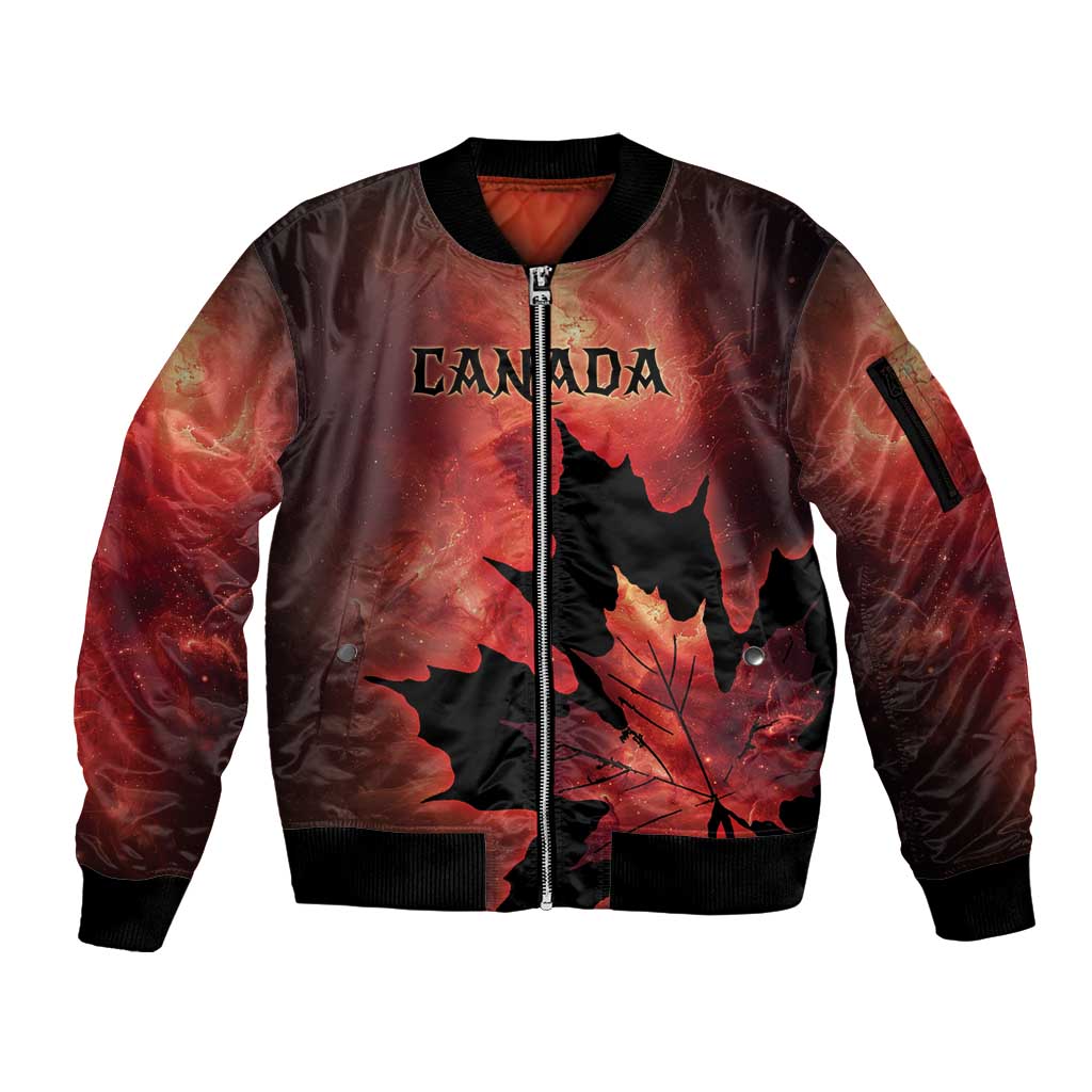 Personalized Canada Maple Leaf Sleeve Zip Bomber Jacket Red Galaxy Style - Wonder Print Shop
