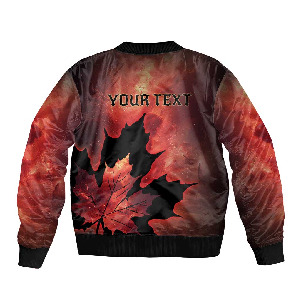 Personalized Canada Maple Leaf Sleeve Zip Bomber Jacket Red Galaxy Style - Wonder Print Shop