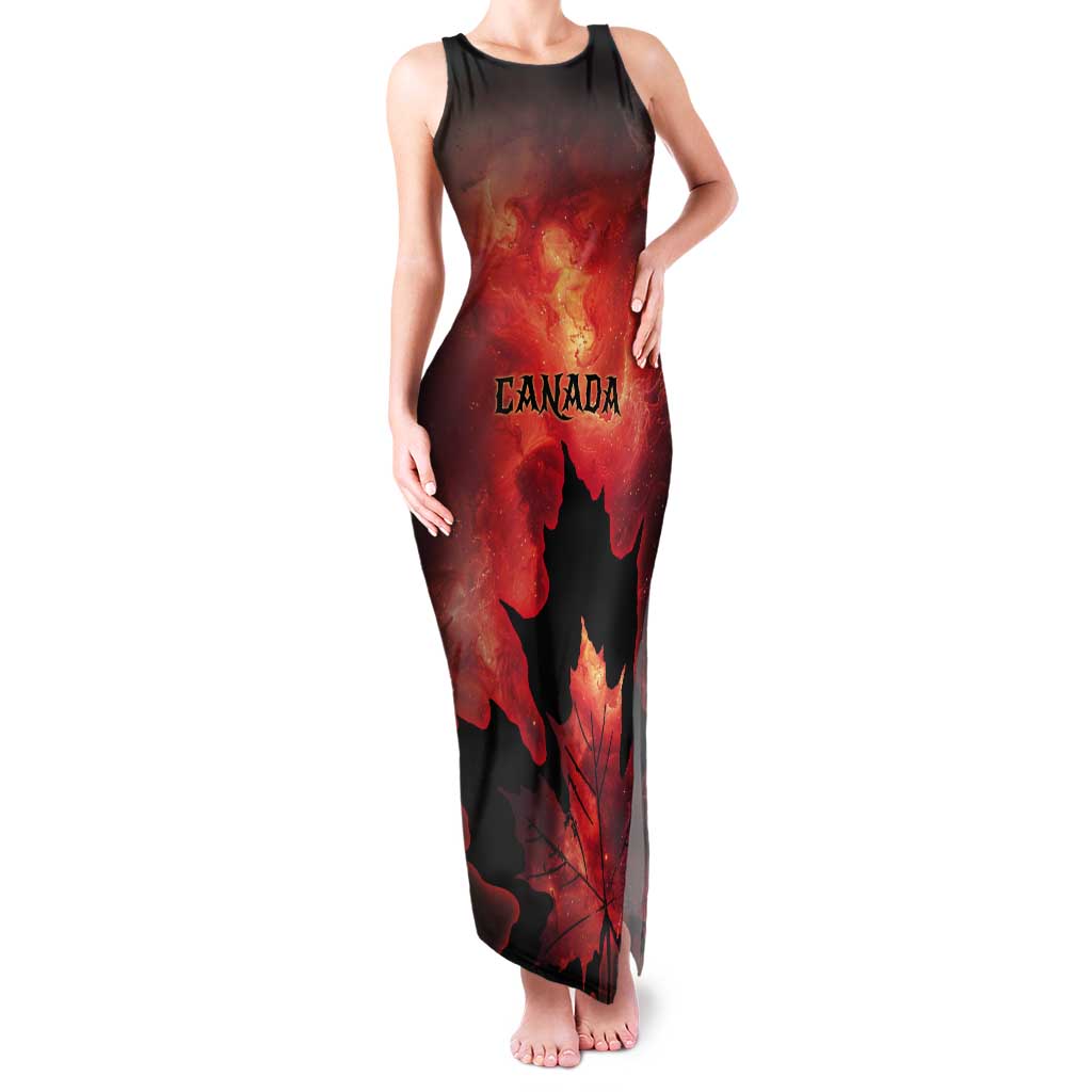 Personalized Canada Maple Leaf Tank Maxi Dress Red Galaxy Style - Wonder Print Shop