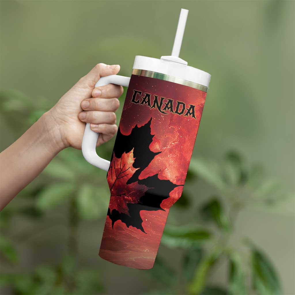 Personalized Canada Maple Leaf Tumbler With Handle Red Galaxy Style - Wonder Print Shop