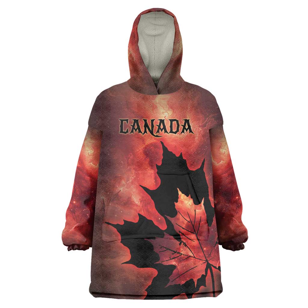 Personalized Canada Maple Leaf Wearable Blanket Hoodie Red Galaxy Style - Wonder Print Shop