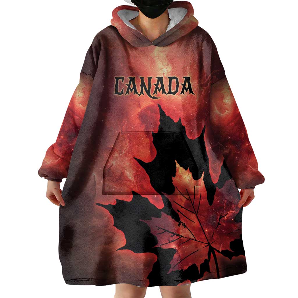 Personalized Canada Maple Leaf Wearable Blanket Hoodie Red Galaxy Style - Wonder Print Shop
