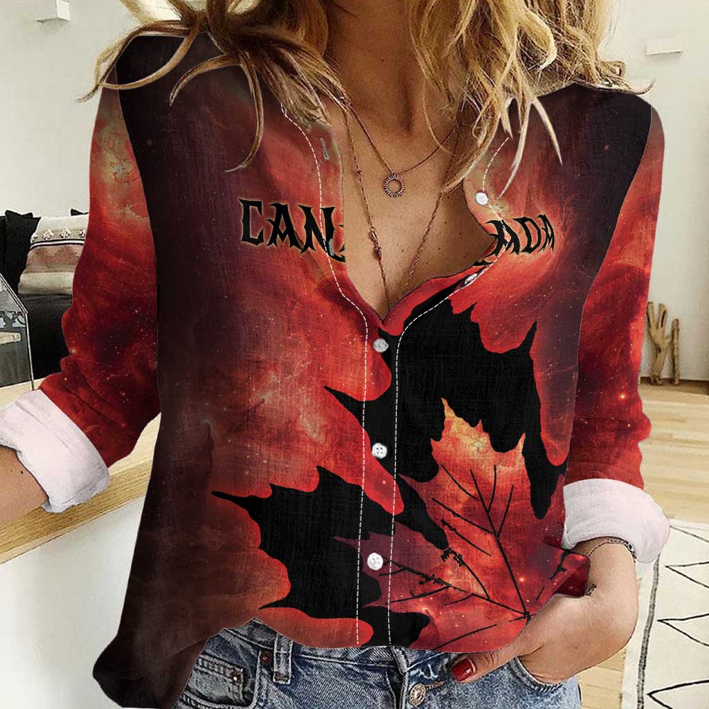 Personalized Canada Maple Leaf Women Casual Shirt Red Galaxy Style - Wonder Print Shop