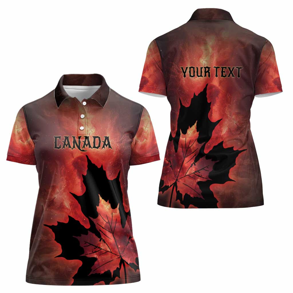 Personalized Canada Maple Leaf Women Polo Shirt Red Galaxy Style - Wonder Print Shop
