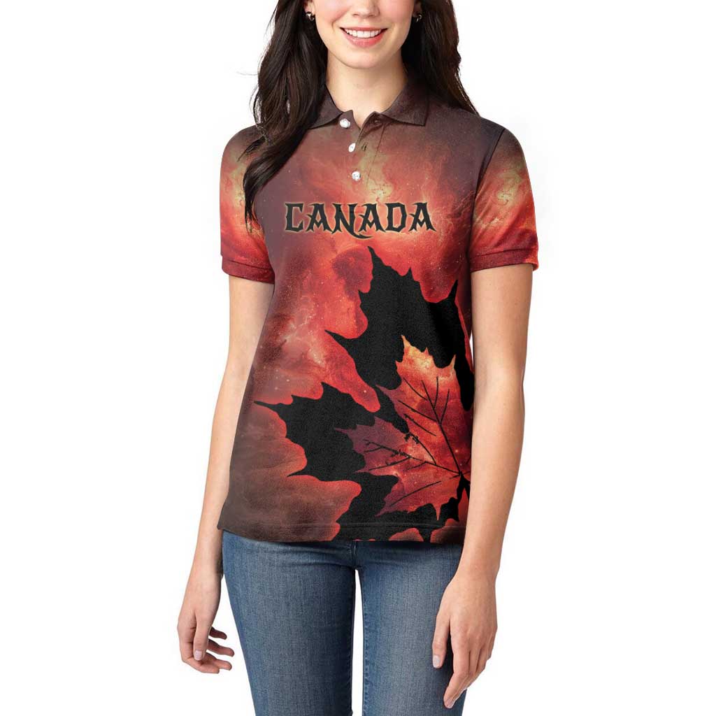 Personalized Canada Maple Leaf Women Polo Shirt Red Galaxy Style - Wonder Print Shop