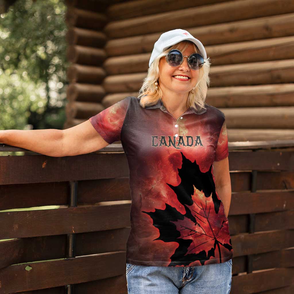 Personalized Canada Maple Leaf Women Polo Shirt Red Galaxy Style - Wonder Print Shop