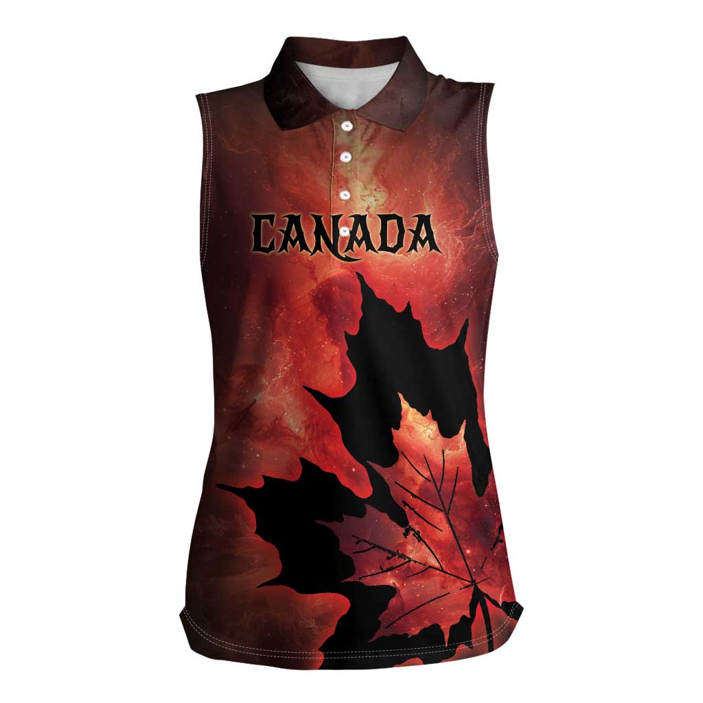 Personalized Canada Maple Leaf Women Sleeveless Polo Shirt Red Galaxy Style - Wonder Print Shop