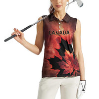Personalized Canada Maple Leaf Women Sleeveless Polo Shirt Red Galaxy Style - Wonder Print Shop