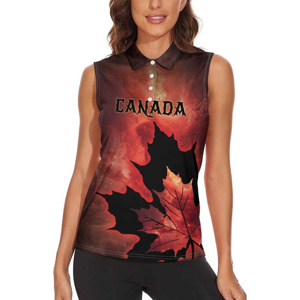 Personalized Canada Maple Leaf Women Sleeveless Polo Shirt Red Galaxy Style - Wonder Print Shop