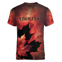 Personalized Canada Maple Leaf Women V-Neck T-Shirt Red Galaxy Style - Wonder Print Shop