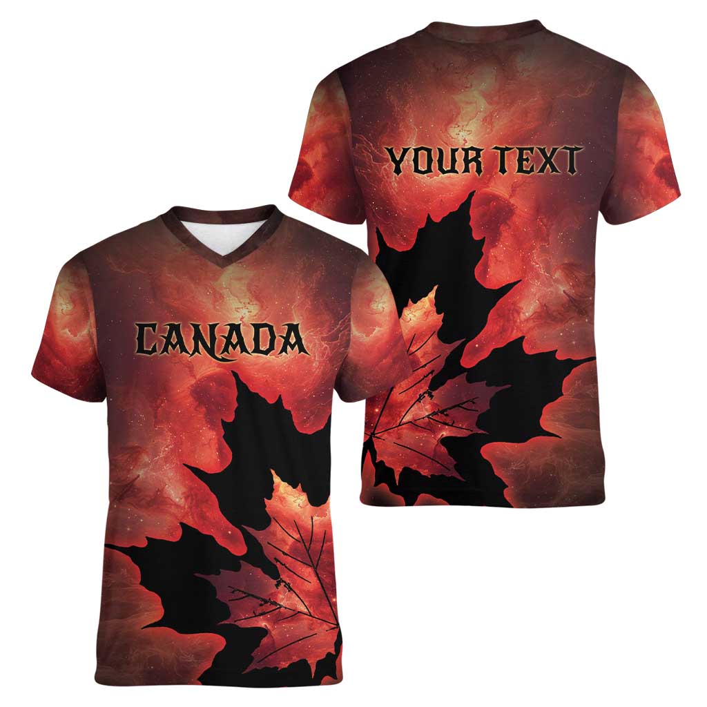Personalized Canada Maple Leaf Women V-Neck T-Shirt Red Galaxy Style - Wonder Print Shop