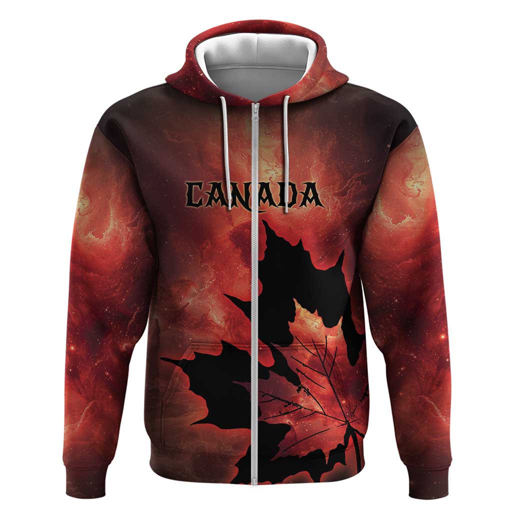 Personalized Canada Maple Leaf Zip Hoodie Red Galaxy Style - Wonder Print Shop