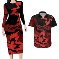 Canada Maple Leaf Couples Matching Long Sleeve Bodycon Dress and Hawaiian Shirt Unique Style Red Version - Wonder Print Shop