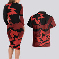 Canada Maple Leaf Couples Matching Long Sleeve Bodycon Dress and Hawaiian Shirt Unique Style Red Version - Wonder Print Shop
