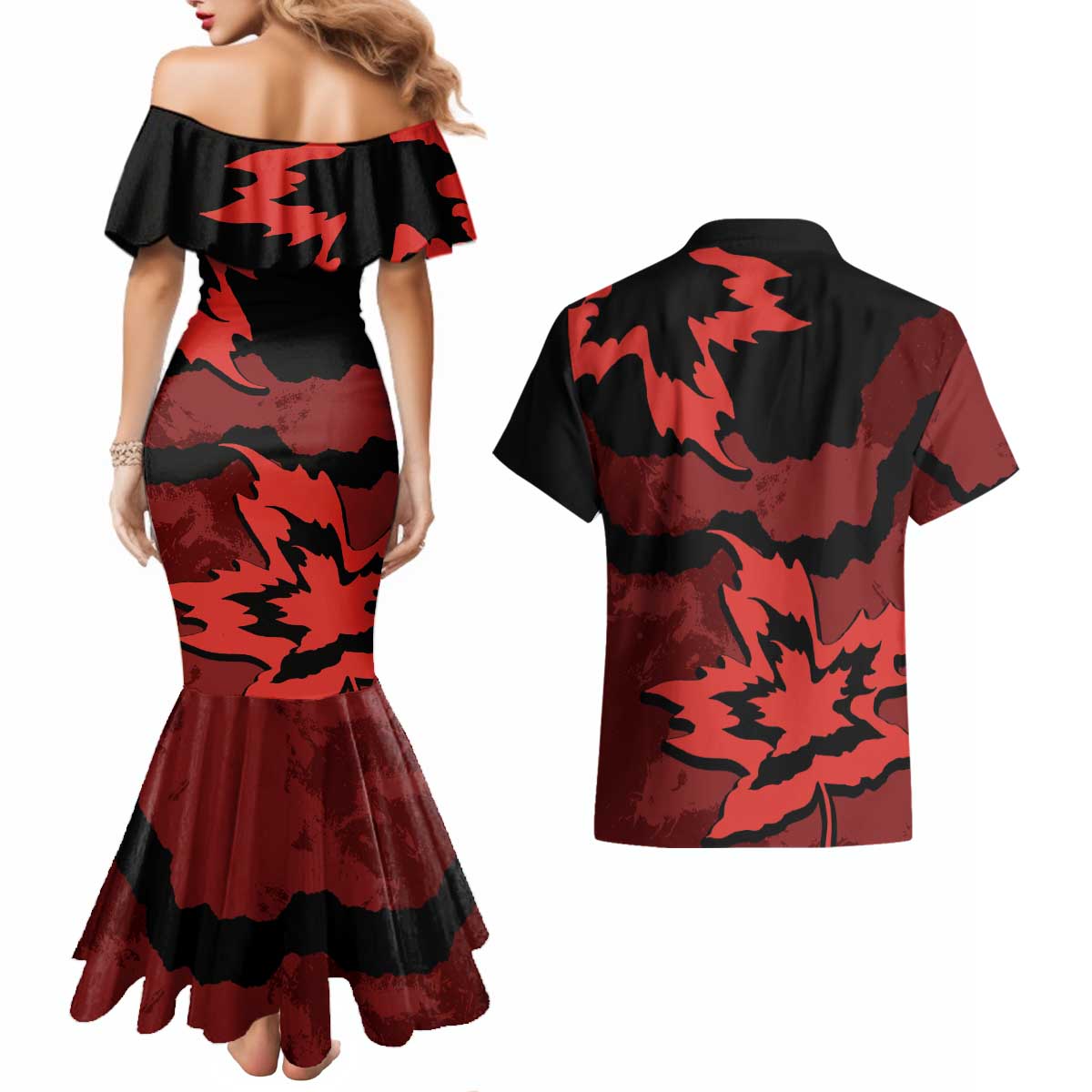 Canada Maple Leaf Couples Matching Mermaid Dress and Hawaiian Shirt Unique Style Red Version - Wonder Print Shop