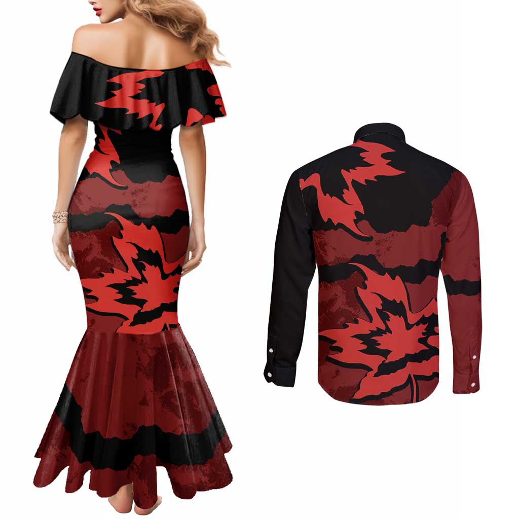 Canada Maple Leaf Couples Matching Mermaid Dress and Long Sleeve Button Shirt Unique Style Red Version - Wonder Print Shop