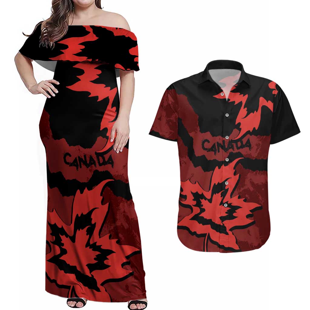 Canada Maple Leaf Couples Matching Off Shoulder Maxi Dress and Hawaiian Shirt Unique Style Red Version - Wonder Print Shop