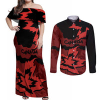 Canada Maple Leaf Couples Matching Off Shoulder Maxi Dress and Long Sleeve Button Shirt Unique Style Red Version - Wonder Print Shop