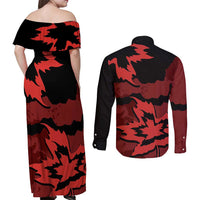 Canada Maple Leaf Couples Matching Off Shoulder Maxi Dress and Long Sleeve Button Shirt Unique Style Red Version - Wonder Print Shop