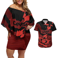 Canada Maple Leaf Couples Matching Off Shoulder Short Dress and Hawaiian Shirt Unique Style Red Version - Wonder Print Shop