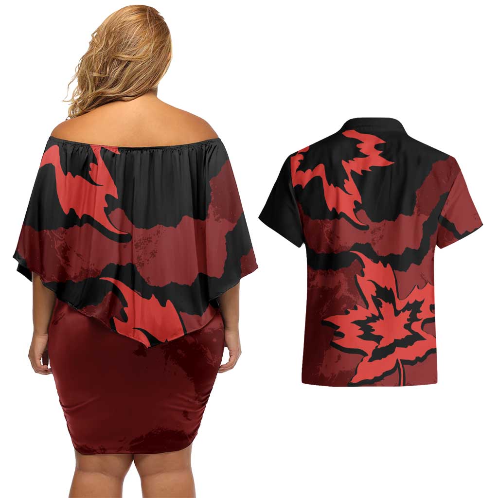 Canada Maple Leaf Couples Matching Off Shoulder Short Dress and Hawaiian Shirt Unique Style Red Version - Wonder Print Shop