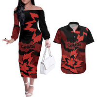 Canada Maple Leaf Couples Matching Off The Shoulder Long Sleeve Dress and Hawaiian Shirt Unique Style Red Version - Wonder Print Shop
