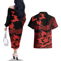 Canada Maple Leaf Couples Matching Off The Shoulder Long Sleeve Dress and Hawaiian Shirt Unique Style Red Version - Wonder Print Shop
