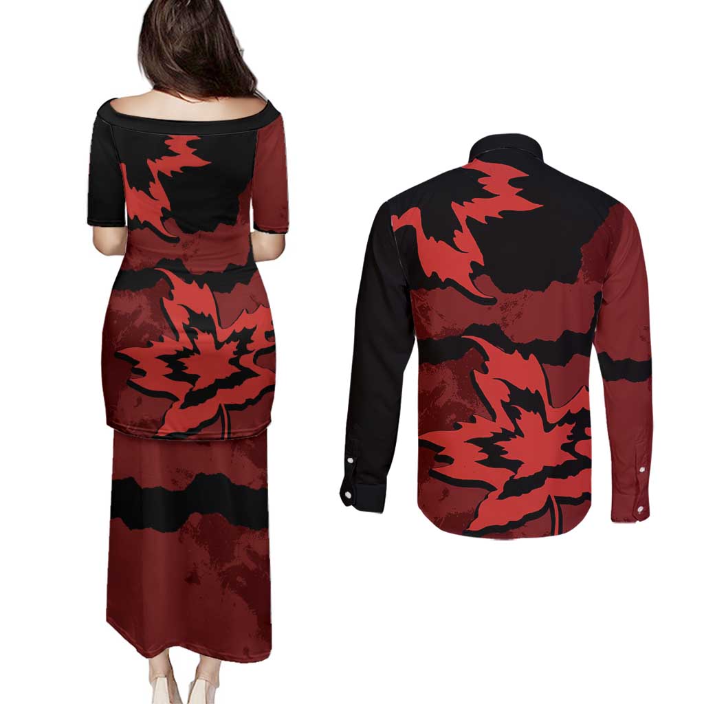 Canada Maple Leaf Couples Matching Puletasi and Long Sleeve Button Shirt Unique Style Red Version - Wonder Print Shop