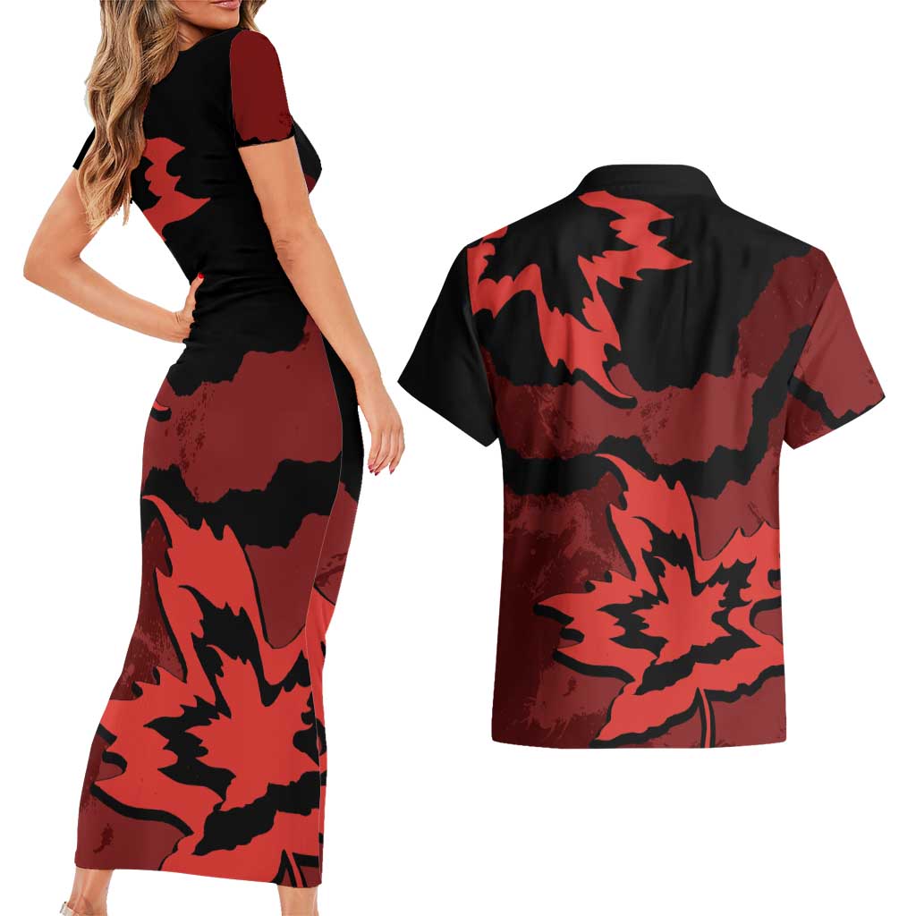 Canada Maple Leaf Couples Matching Short Sleeve Bodycon Dress and Hawaiian Shirt Unique Style Red Version - Wonder Print Shop