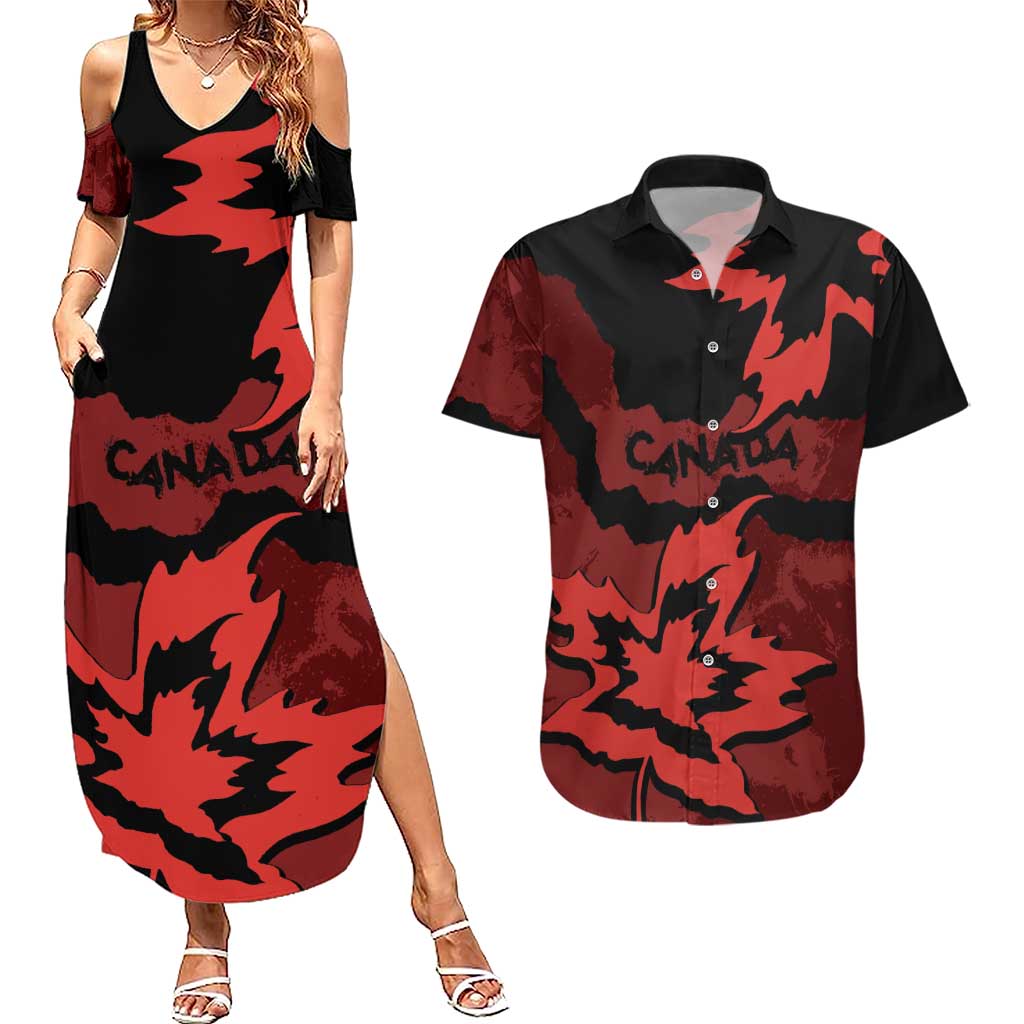 Canada Maple Leaf Couples Matching Summer Maxi Dress and Hawaiian Shirt Unique Style Red Version - Wonder Print Shop