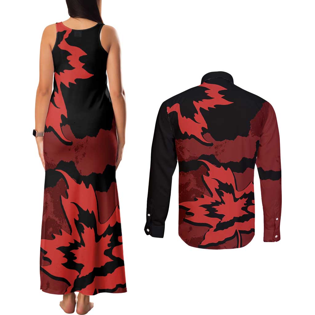 Canada Maple Leaf Couples Matching Tank Maxi Dress and Long Sleeve Button Shirt Unique Style Red Version - Wonder Print Shop