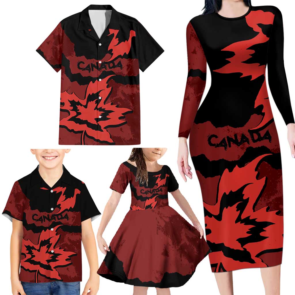 Canada Maple Leaf Family Matching Long Sleeve Bodycon Dress and Hawaiian Shirt Unique Style Red Version - Wonder Print Shop