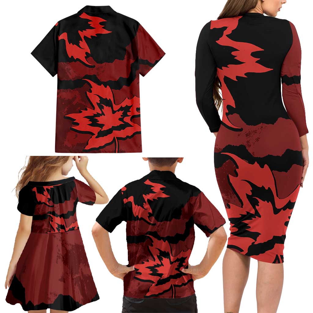 Canada Maple Leaf Family Matching Long Sleeve Bodycon Dress and Hawaiian Shirt Unique Style Red Version - Wonder Print Shop